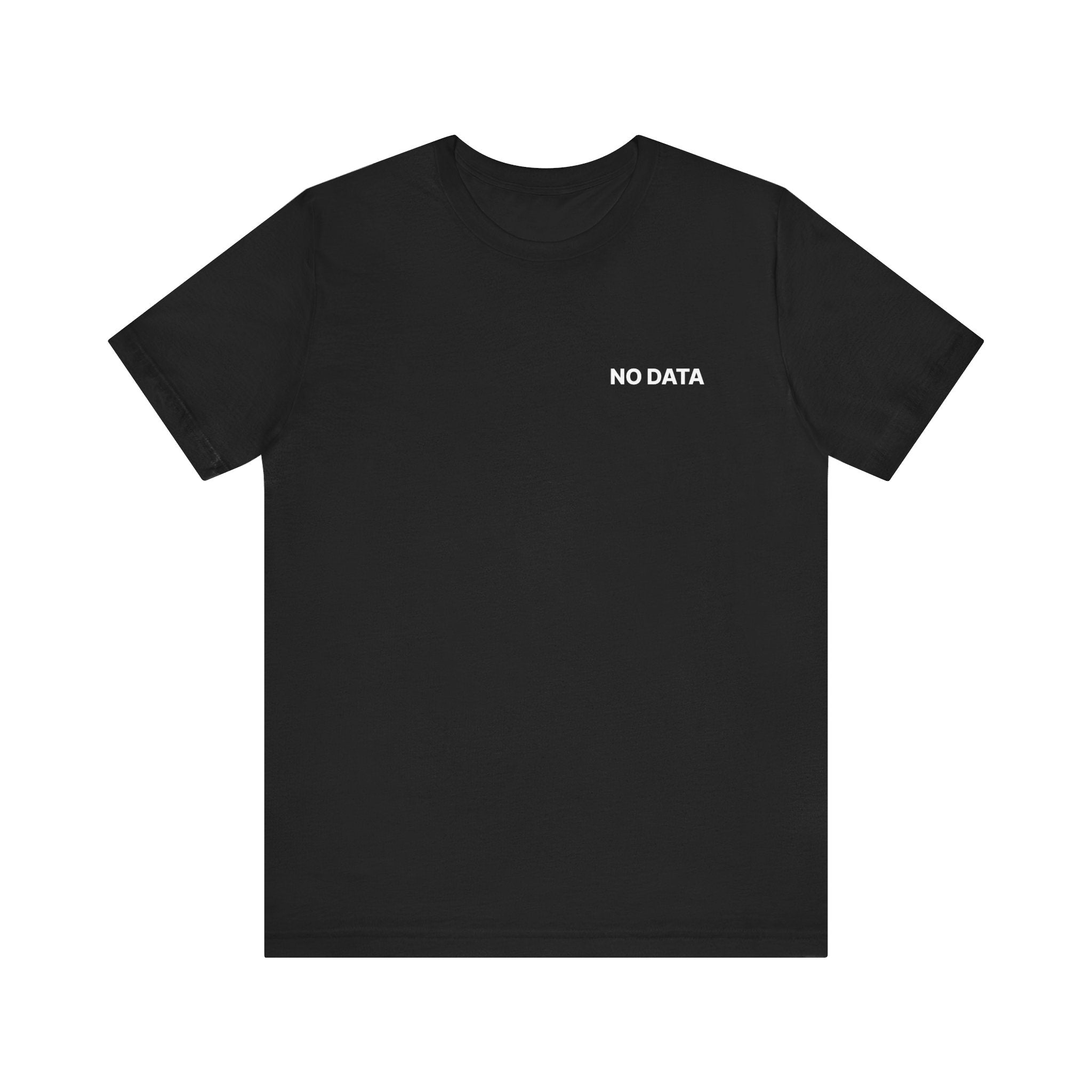 Black t-shirt with 'NO DATA' text on a white background